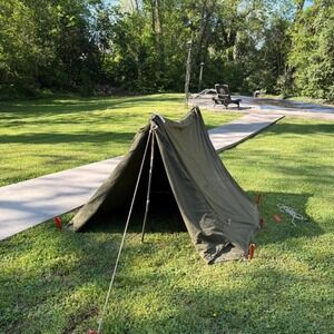 Vintage US Military Pup Tent Shelter Half Olive Drab Canvas G.I. Surplus US Army